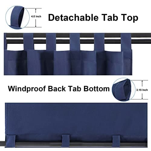 OutdoorLines Waterproof Outdoor Curtains for Patio - Windproof Tab Top Gazebo Curtain Panels - Privacy Sun Blocking Outside Curtain Set for Porch, Pergola and Cabana 54 x 96 inch, Navy Blue, 2 Panels — view 2