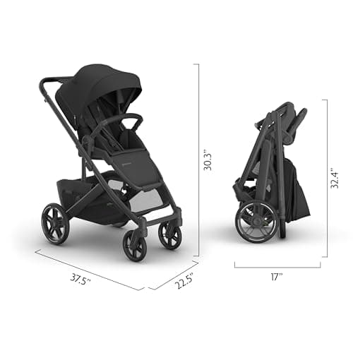 UPPAbaby Cruz V3 Stroller - from Birth + Car Seat Compatible - Full-Size, Reversible Seat - Infant Insert, Bug and Rain Shields Included - Jake (Charcoal/Carbon Frame/Black Leather) — view 6