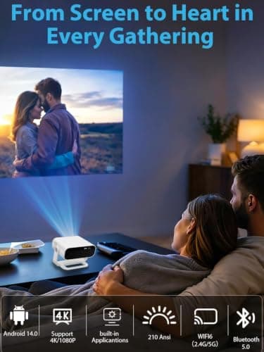 Wielio 2026 Smart Projector Android 14/TV with WiFi 6 and Bluetooth 5.0 Built in 1000+ Apps 210 ANSI Portable Bedroom Mini Movie Projector Auto Keystone & Zoom-black-and-white — view 2