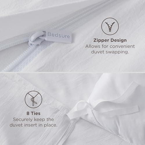 Bedsure White Duvet Cover Queen Size - 3 Pieces Prewashed Cotton-Like Polyester Extra Soft Bedding Set, Includes 1 Duvet Cover 90x90 Inches with Zipper Closure & 2 Pillow Shams, Comforter Not Included — view 5