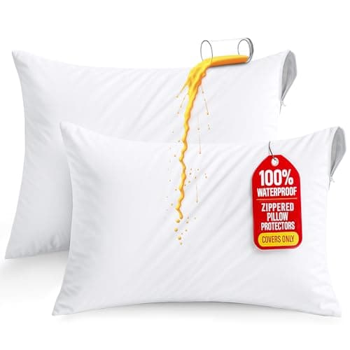 Utopia Bedding Waterproof Pillow Protectors Zippered Queen Size (2 Pack, White), Zippered Pillowcases, Bed Bug Proof Pillow Encasement Covers 20 x 28 Inches