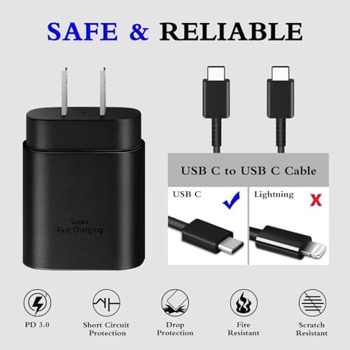 GUUSMART Type C Charger 2-Pack 25W Type C Fast Charging Block with 6ft USB C Charger Cable Compatible with Galaxy S26 S25 S24 S23 S22 S21/Phone 17/16/16 Pro Max/15/15 Pro Max/15 Plus-Black — view 2