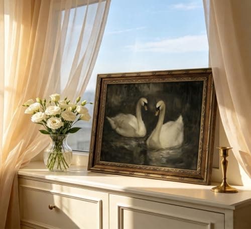 YUANNING Vintage Gold Frame Swan Couple Wall Art Elegant Swan Painting Canvas Modern Farmhouse Cottagecore Picture Wall Decor Dark Academia Lake Nature Aesthetic Print Artwork For Bedroom Living Room — view 8