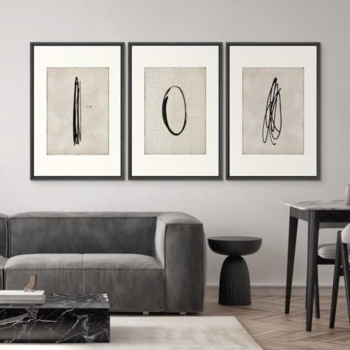 SIGNWIN Framed Canvas Print Wall Art Set Mid-Century Modern Paint Strokes Abstract Shapes Illustrations Modern Art Decorative Multicolor for Living Room, Bedroom, Office - 24"x36"x3 Black — view 3
