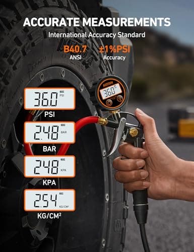 AstroAI T1 Digital Tire Pressure Gauge with Inflator, 3-250 PSI Air Chuck with Pressure Gauge, Heavy Duty with Quick Connect Coupler, Calibrated to ANSI B40.7 Grade 2A — view 2