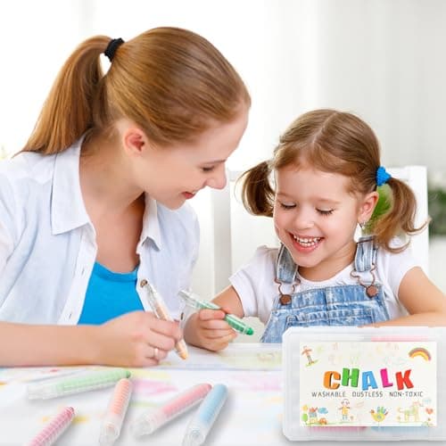 Dustless Chalk for Kids Toddlers - Colored Sidewalk Chalk with Holder 12 Pcs Non-Toxic Washable Outdoor Toddlers 1-3 Toys Gifts for Girls Boys Teens Drawing Art Supplies Art Crafts 4-8 8-12 10-12 — view 6