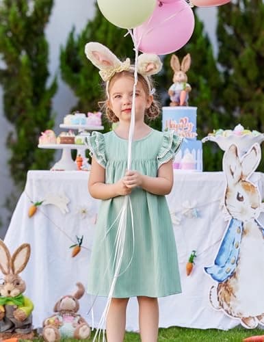 Arshiner Girls Summer Dress Toddler Ruffle Sleeve Dresses Girls Green Dress Kids Swing Boho Sundress 3t — view 3
