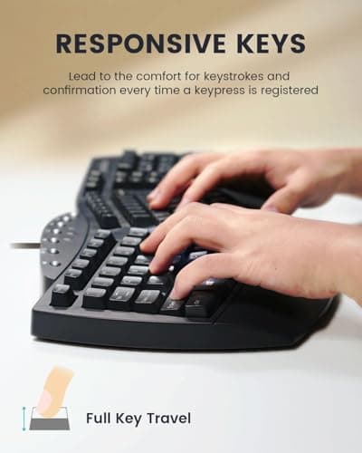 Perixx PERIBOARD-512B Wired Ergonomic Keyboard - Split Keyboard, Wrist Rest, Natural Typing - Wired USB Connectivity - US English - Black — view 3