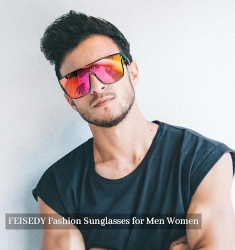 FEISEDY Sunglasses for Women Men, Fashion Mirrored Single Lens, Driving Beach Sunnies UV400 Shades B2996 Mint/Purple