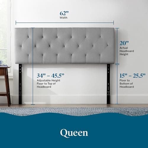 LUCID Mid-Rise Upholstered Headboard - Adjustable Height From 34” to 46” - Queen - Stone