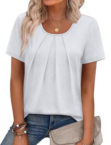 WIHOLL Summer Clearance Women's Clothing Plus Size Spring Clothes Deals Fashion 2026 Overstock Items Scoop Neck Tops Short Sleeve Shirts White 2XL