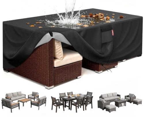 LXKCKJ Waterproof Outdoor Patio Furniture Cover UV and Dustproof Sofa Cover with Vents, Handles and Buckles (Black, 90"L x 64"W x 28"H)