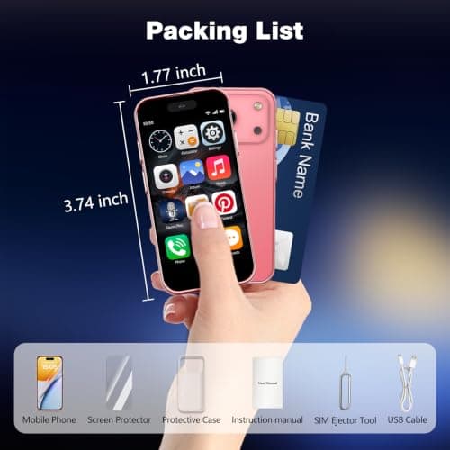 Pdfbenli Mini Phone for Kids, Unlocked Kid Phone, 3.7 HD Touch Screen, 3GB+32GB, 4G, Dual SIM, Face ID, Android 10.0, GPS, Kids Smart Phone (Pink) — view 7