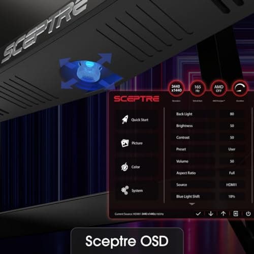 Sceptre 34-Inch Curved Ultrawide WQHD Monitor (3440 × 1440), R1500, up to 180Hz/165Hz, DisplayPort x2, 99% sRGB, 1ms, Built-in Speakers, Machine Black, 2025 (C345B-QUT168) — view 2