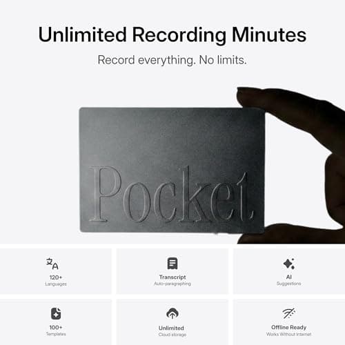 Pocket AI Voice Recorder & Smart Assistant – Auto Transcription, Summaries & Action Items – AI Note Taker for Meetings, Calls & Productivity - Space Grey — view 2