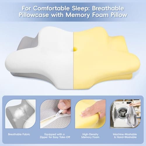 Missleep Cervical Neck Pillow,Memory Foam Pillows for Relieving Neck and Shoulder Pain, Neck Support Pillow for Side Sleepers, 2 Heights Ergonomic Pillow with Breathable Ice Silk Cover White — view 4
