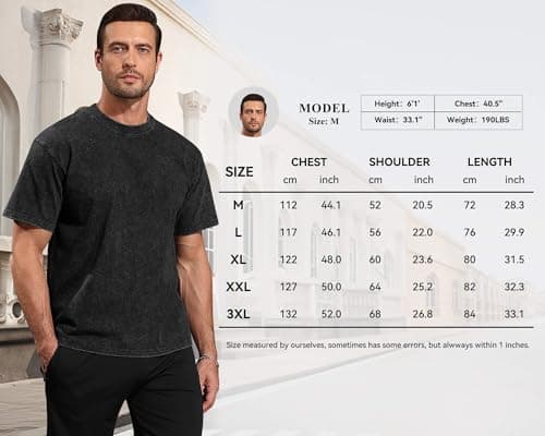 AIYINO Mens Acid Wash T-Shirt Oversized Vintage Cotton Casual for Men Black — view 6