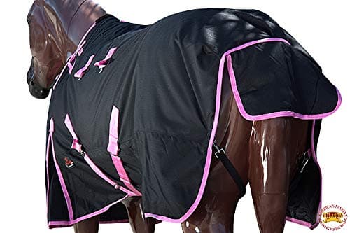 Black with Pink Trims 72 Inch HILASON 1200D Winter Waterproof Poly Horse Turnout Blanket Belly Wrap — view 4