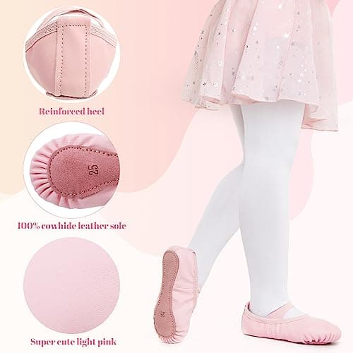Gorchnc Ballet Shoes for Girls Toddlers Leather Dance Shoes Full Cowhide Sole Ballet Flats Ballet Slippers with Elastic Crossbands Pink — view 4