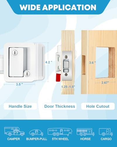 Kohree RV Entry Door Lock Latch Handle with Paddle Deadbolt, Polar White Enclosed Trailer Camper Door Latch with 4 Keys RV Door Lock Replacement -Universal Entrance Security Lock Kit — view 3