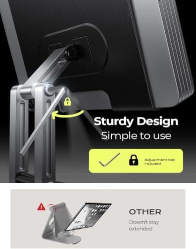 LISEN for iPad Stand Holder 360° Tablet Stand for Desk, Portable Monitor Stand Tablet Holder Metal iPad Pro Holder Essentials for Tablets/Portable Monitor/PS/Switch 4"-12.9“ Black (Black) — view 5