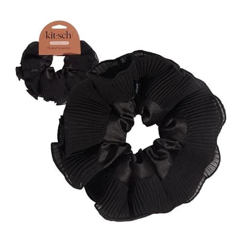 Kitsch Pleated Scrunchie for Women - No Crease Hair Ties No Damage, Stylish and Comfortable Fabric Ponytail Holders for Everyday Hairstyles - Ideal Gifts for Women - 1pc