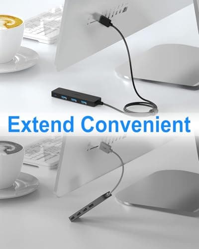 Aceele USB Hub 3.0 Splitter with 4ft Extension Long Cable Cord, 4-Port Extra Slim Multiport Expander for Desktop Computer PC, PS4, Laptop, Chromebook, Surface Pro 3, iMac, Flash Drive Data and More — view 6