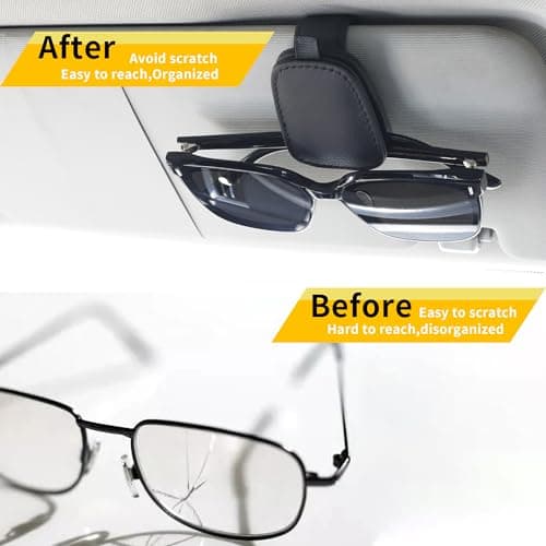 Yuoyar Magnetic Leather Sunglasses Holder for Car, 2 Packs (Black) — view 2