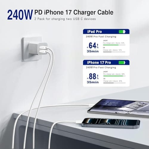 240W Long USB C to C Fast Charger Cable 10ft, Type C to C Super Fast Charging Cord for MacBook Pro/MacBook Air/iPad Pro/Air/Apple iPhone 17 Pro Max/16 15 Plus/Samsung Galaxy S25 S24 S23 Ultra/Laptops