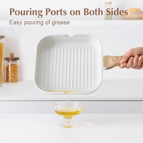 SENSARTE Nonstick Ceramic Grill Pan for Stove Tops, Versatile Square Grilling Pan with Pour Spouts, Durable Grill Skillet for All Stoves (Gas, Electric, Induction) Non-toxic PTFE/PFAS/PFOA Free — view 4