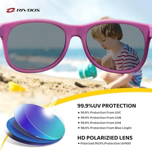 RIVBOS Kids Sunglasses Polarized UV Protection Flexible Rubber Glasses Shades with Strap for Boys Girls Pink — view 2