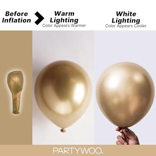 PartyWoo Chrome Gold Balloons, 100 pcs Gold Chrome Balloons Different Sizes Pack of 18 Inch 12 Inch 10 Inch 5 Inch for Balloon Garland or Arch as Birthday Decorations, Party Decorations, Gold-G127 — view 2