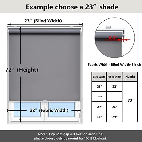 AOSKY Cordless Roller Shades Blackout Blinds for Windows Room Darkening Rolled Up Shades with Spring System, UV Protection Window Shades Door Blinds for Home 71W x 183H cm (28" W x 72" H),Grey — view 4