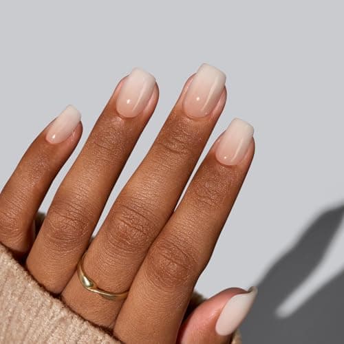 BTArtbox Square Ombre Press On Nails -Soft Gel Press On Nails Short with Nail Glue, 16 Sizes - 32 Reusable Fake Nails Kit, Vanilla Cream — view 2