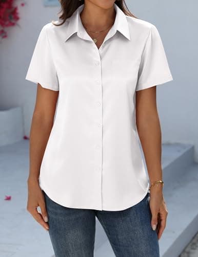 Zeagoo Satin Button Down Shirts for Women Silky Blouses Dressy Business Casual Work Tops White — view 2