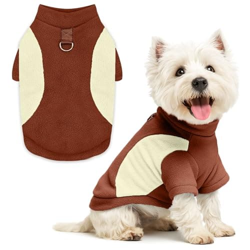SEHFKKD Small Fleece Dog Sweater with Leash Ring Soft Warm Fall Winter Dog Clothes Cute Cat Apparel Puppy Sweaters Classic Pullover Doggy Sweatshirts Chihuahua Costumes Cat Outfits(Brown,M)