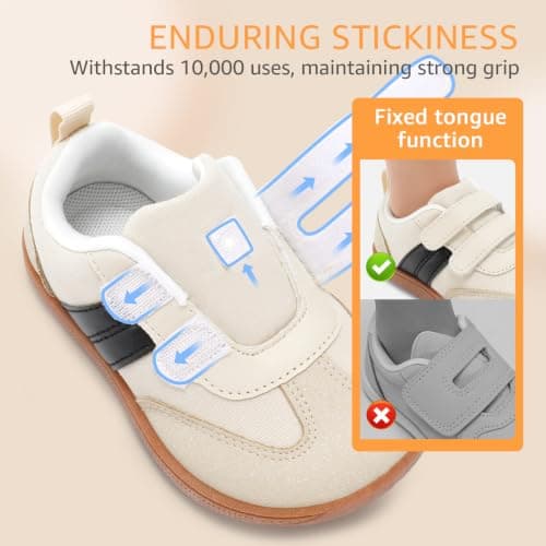 Toddler Wide Toe Box Shoes:Boys Barefoot Shoes Kids Walking Shoes Boy Sneakers Non-Slip Zero Drop Shoes,Toddler First Walking Shoes Comfort Tennis Outdoor Activities Beigewhite Toddler7 — view 6