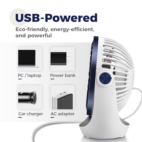 OCOOPA Small USB Desk Fan Table Fan 5'' with Strong Airflow & Quiet Operation, Portable Cooling Mini Fan 3 Speed, 360°Rotatable Head for Home Office Bedroom Desktop — view 4