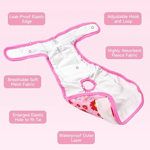 YOSEPATI 4 Pack Premium Reusable Washable Female Dog Diapers, Highly Absorbent Adjustable Doggie & Puppy Diapers for Large Small, Girl Dog Diapers for Period Heat, Incontinence & Training(M) — view 2
