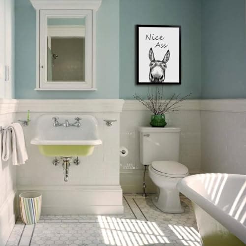 Foduuo Funny Bathroom Wall Art Decor, Black and White Donkey Wall Art, 8x10in Waterproof Canvas Framed Wall Art Animals Abstract Prints, High-end Pictures for Bedroom Kids Room — view 5
