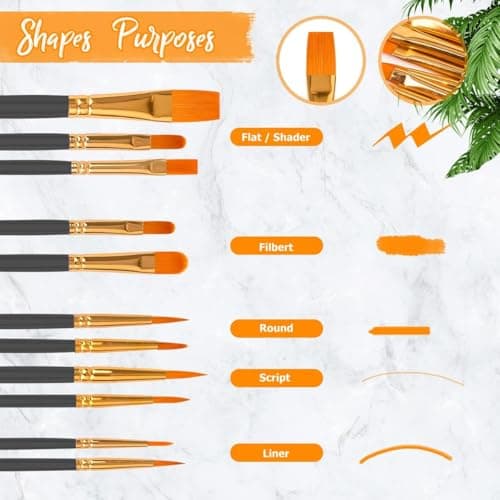 Soucolor Acrylic Paint Brushes Set, 10-Pack Round Pointed Tip Artist Paintbrushes for Acrylic Painting Oil Watercolor Canvas Boards Rock Body Face Nail Art,Black — view 2