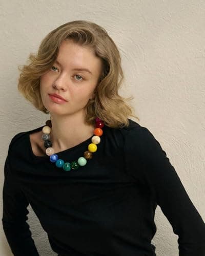 FAUTHENTICUTE Colorful Beaded Necklace for Women Multicolored Round Resin Beads Statement Necklace Summer Chunky Choker Beach Jewelry Gifts — view 6