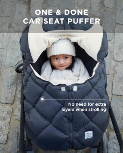 7AM Enfant Car Seat Covers - Cocoon Baby Cover for Boys & Girls, Rain & Snow Repellent, Breathable Windproof, Center Zipper, Universal Fit for Infant Car Seat (0-12M) (Smokey) — view 3