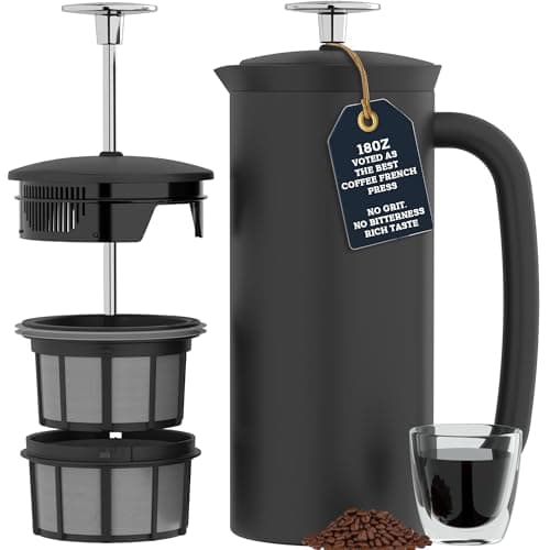 ESPRO Pro P7 French Press Stainless Steel 304 – Patented Double Walled Micro-Filter Insulated French Press Coffee Maker, Grit-Free Brew - Heat Resistant BPA Free - Matte Black - 18oz