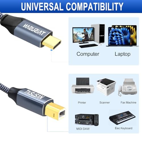 TAISUSAN USB C Printer Cable 15ft, Compatible With Keyboard, MacBook Pro/Air, Printers and Scanners - USB B to C MIDI Cable — view 3