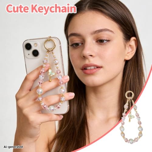 MXHLXRMP Beaded Wristband With Crystal Bow Pendant - Cute Phone, Keychain, And Camera Wristband, Versatile Decoration For Phone Cases And Bags (Butterfly Green) — view 4