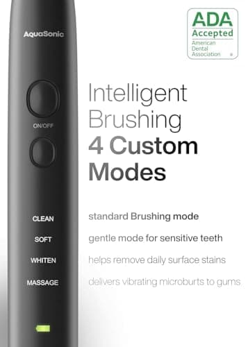 Aquasonic Black Series Ultra Whitening Toothbrush – ADA Accepted Electric Toothbrush- 8 Brush Heads & Travel Case – 40,000 VPM Electric Motor & Wireless Charging - 4 Modes w Smart Timer — view 2