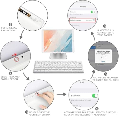 OMOTON Ultra-Slim Bluetooth Keyboard for iPad 11th/10th/9th/8th/7th, iPad Pro/Air/Mini and iPhone Series, Wireless iOS Keyboard with 12 Multimedia Keys for Office, Home, Travel, School, White — view 6