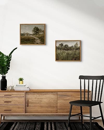 VIYYIEA Two Vintage Framed Wall Art, Country Road and Grassland Painting Decor Aesthetic, Small Canvas Print Artwork, Farmhouse Landscape Wall Pictures for Bedroom Barthroom, 9x11 Inch,Set of 2 — view 3