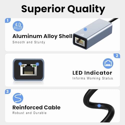 USB C to Ethernet Adapter, USB 3.0 to RJ45 Gigabit LAN 1000 Mbps Wired Network, USB to Ethernet Adapter for Laptops/Tablet, Compatible with Windows XP, MAC OS, Linux, Vista 7 8 10 11 — view 2
